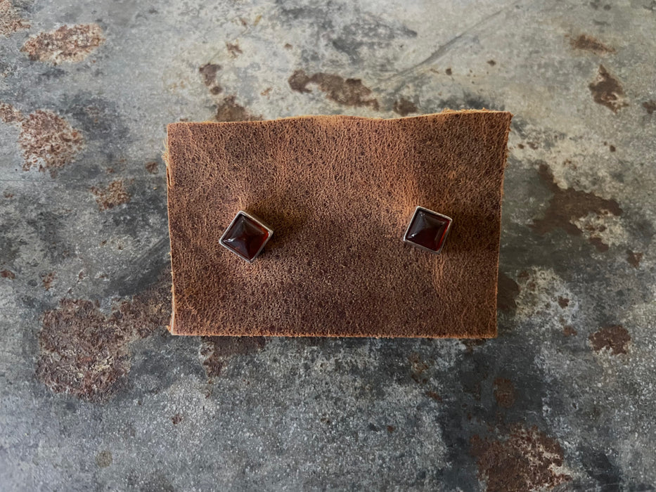 Vintage English Sterling + Amber Stud Earrings