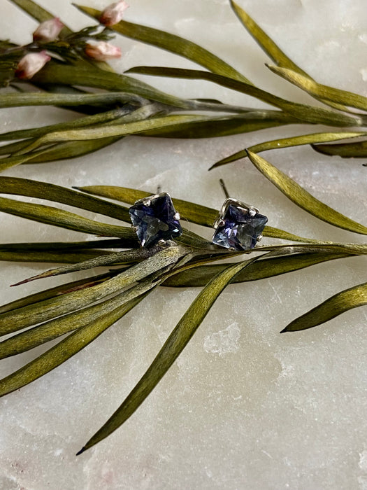 Vintage Tanzanite Square Sterling Stud Earrings