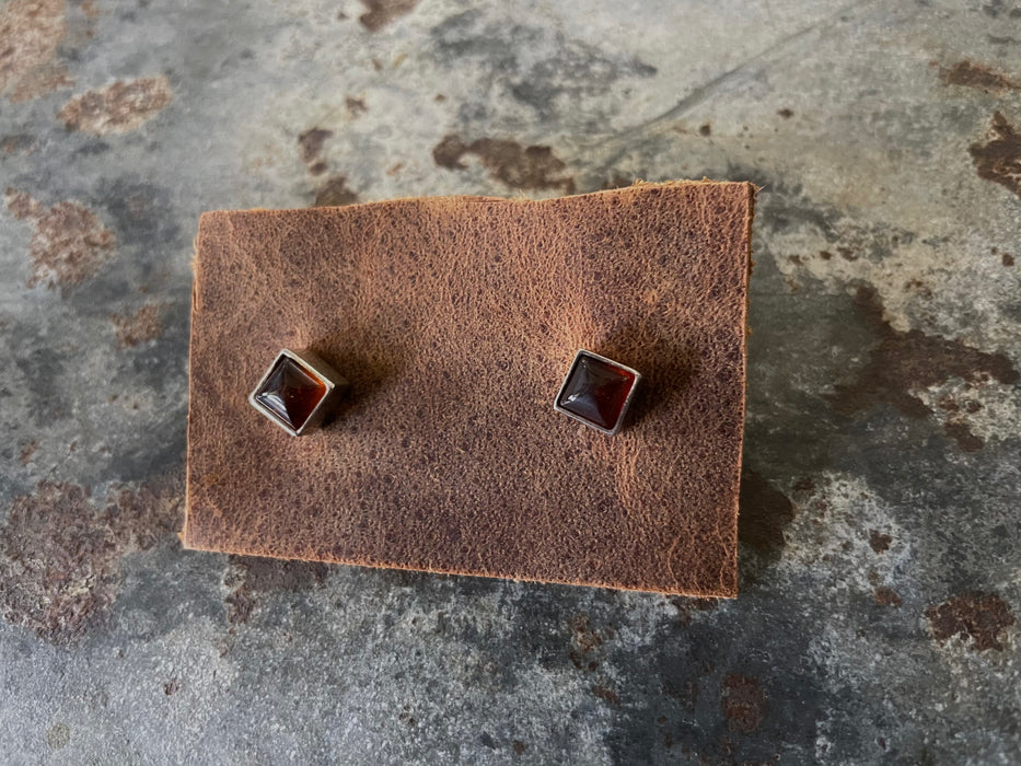 Vintage English Sterling + Amber Stud Earrings