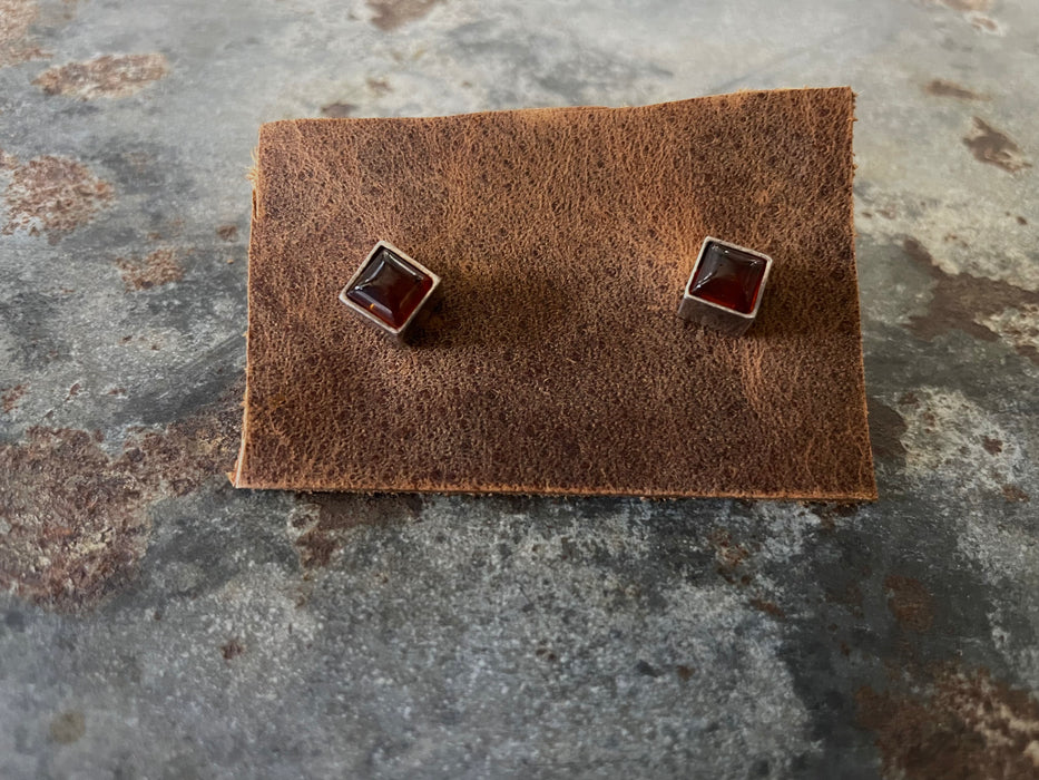 Vintage English Sterling + Amber Stud Earrings