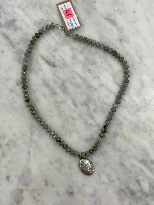 Labradorite Antique Sterling Pendant Necklace