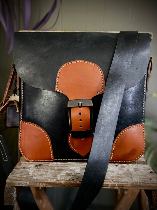 Mary Black and Cognac Handstitched Crossbody