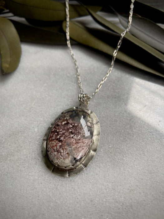 Bezel Moss Agate Pendant Necklace