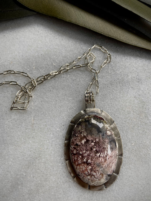 Bezel Moss Agate Pendant Necklace