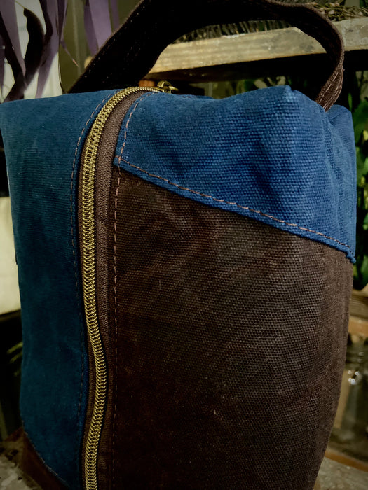 Waxed Canvas Toiletry Bag - Royal Blue/Dark Brown