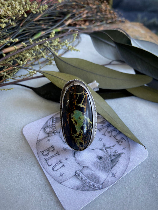 Black Jack Turquoise Oval Ring - Size 7.5