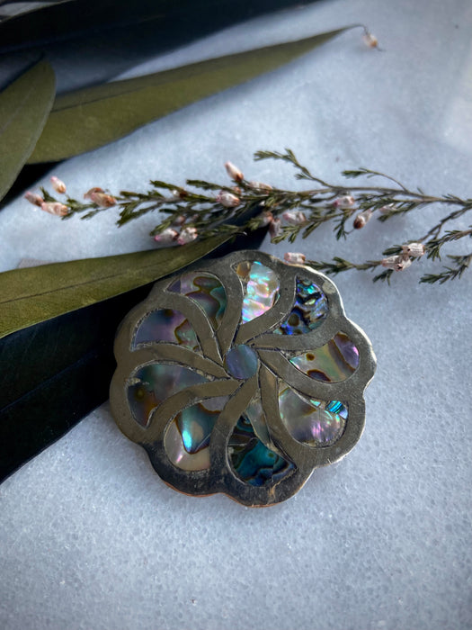 Vintage Abalone + Sterling Flower Brooch/Pendant