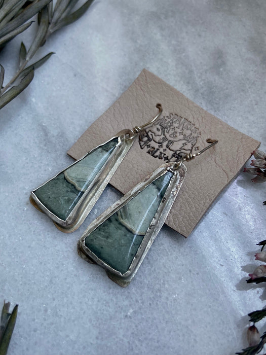 Blue-Green Jasper Bezeled Earrings