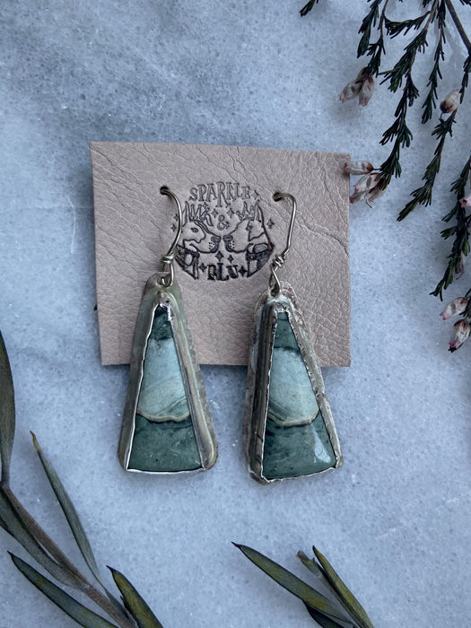 Blue-Green Jasper Bezeled Earrings