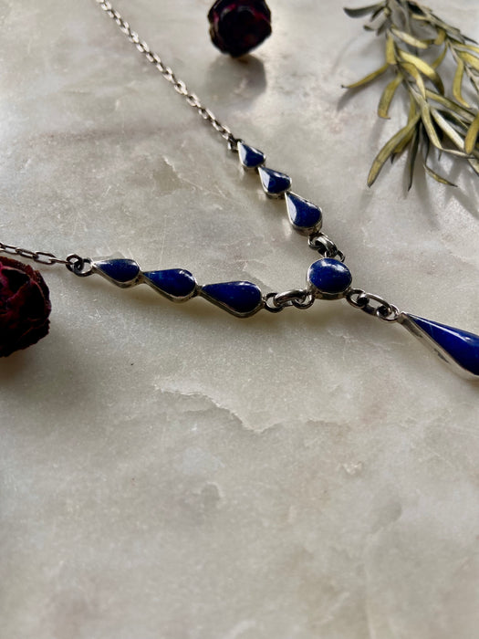 Vintage Lapis Lazuli Sterling Teardrop Necklace