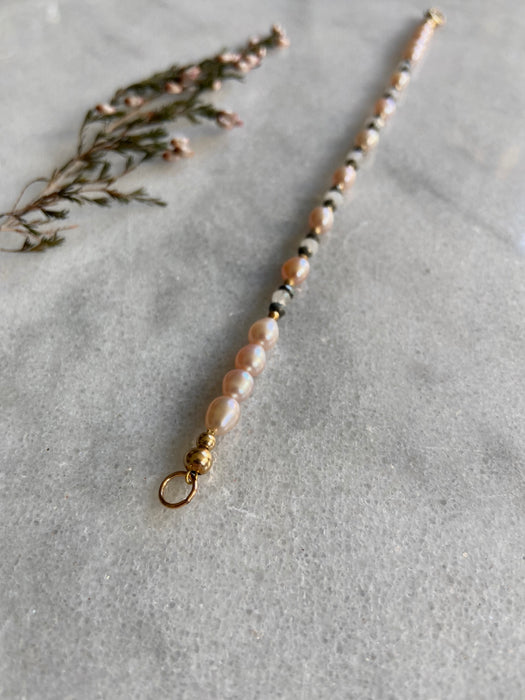 Pale Pink Pearl + Pyrite 14kt GF Bracelet