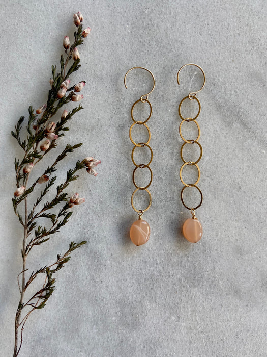 Peach Moonstone 14kt GF Chain Earrings