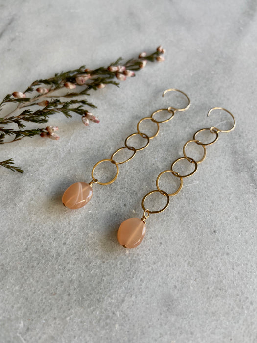 Peach Moonstone 14kt GF Chain Earrings