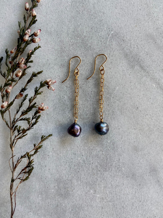 Dark Pearl 14kt GF Chain Earrings