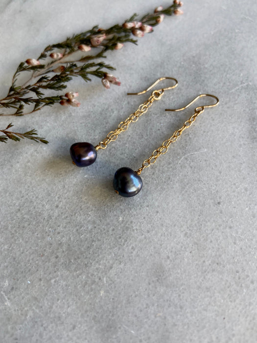 Dark Pearl 14kt GF Chain Earrings