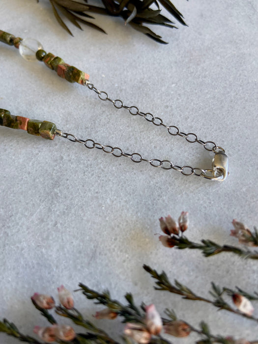 Unakite + Quartz Sterling Chain Necklace