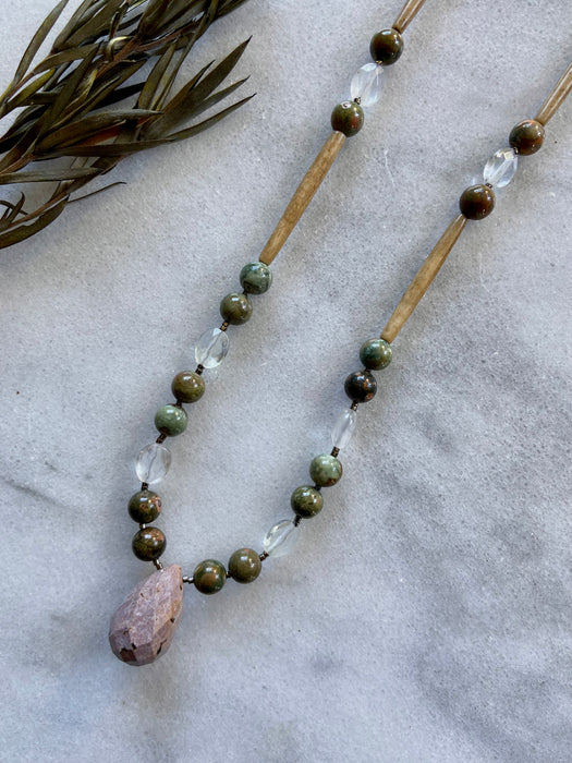 Jasper Teardrop Bone Necklace - Long