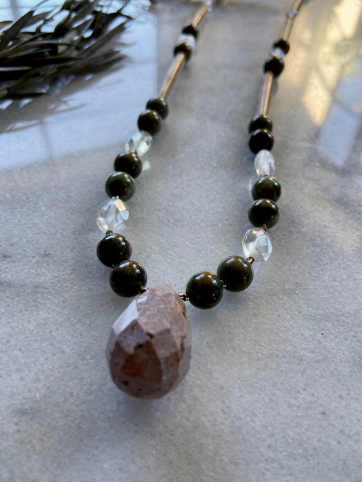 Jasper Teardrop Bone Necklace - Long