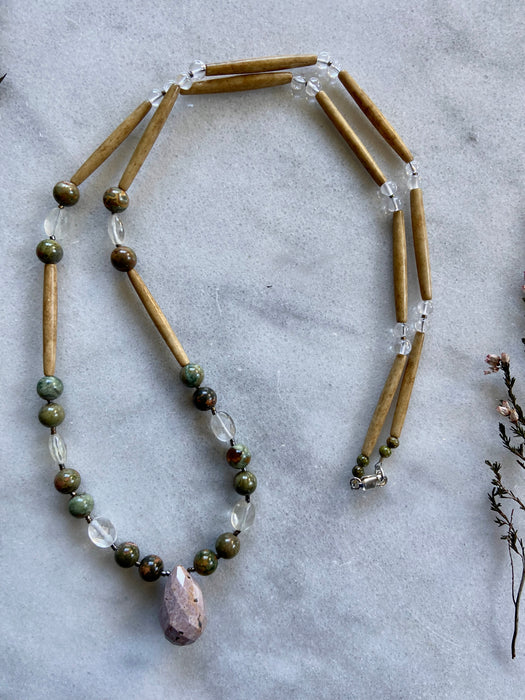 Jasper Teardrop Bone Necklace - Long