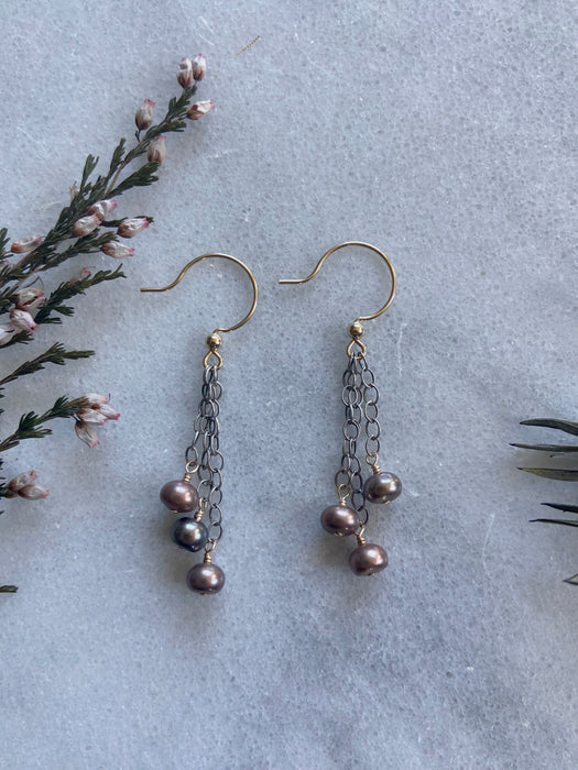 Mauve Pearl Mixed Metal Chain Drop Earrings