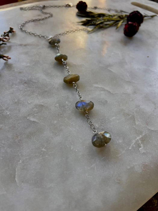 Labradorite Oval Simple Sterling Chain Drop Necklace