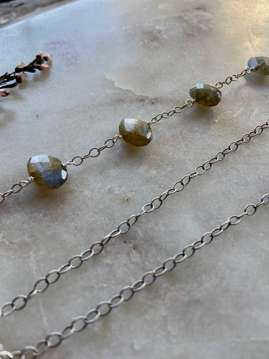 Labradorite Oval Simple Sterling Chain Drop Necklace