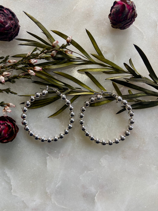 Vintage Beaded Sterling Hoop Earrings