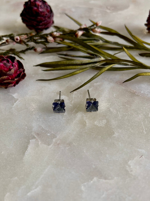 Vintage Tanzanite Square Sterling Stud Earrings