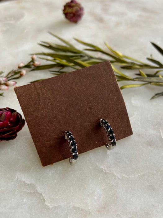 Vintage Black Glass Sterling Half Hoop Earrings