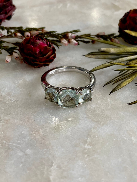 Vintage Faceted Triple Aquamarine Sterling Ring