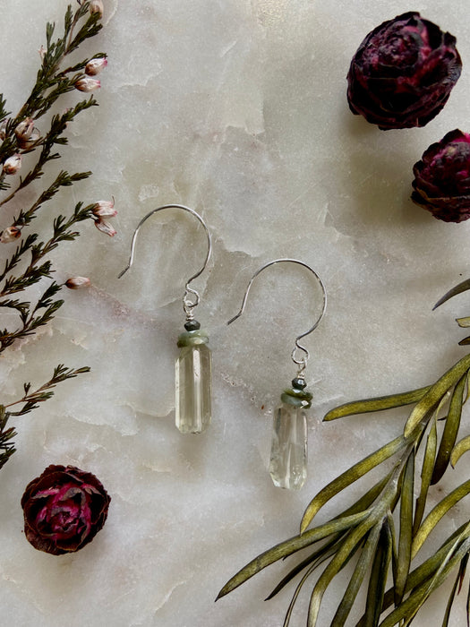 Green Amethyst Nugget + Jasper Sterling Earrings