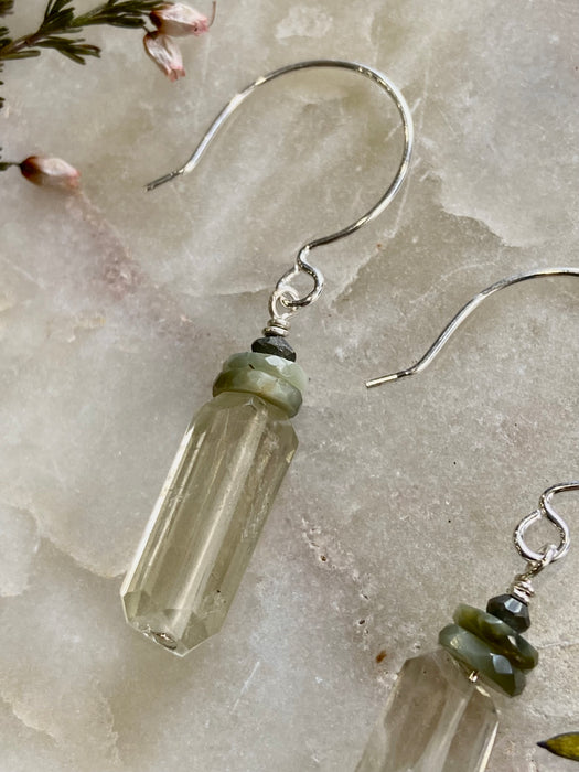 Green Amethyst Nugget + Jasper Sterling Earrings