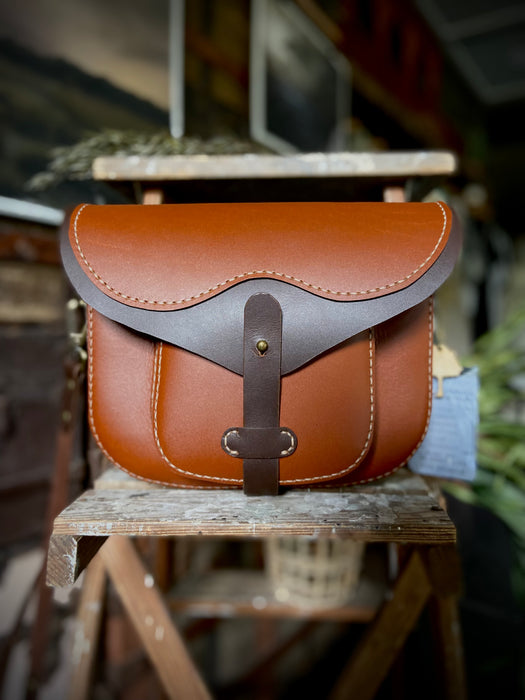 Olin Hand-Stitched Leather Crossbody Satchel - Two Tone Brown