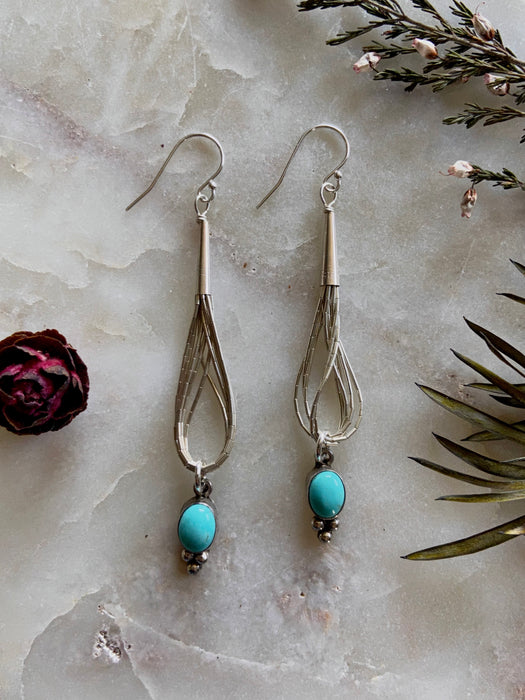 Liquid Sterling Silver + Turquoise Bezel Earrings