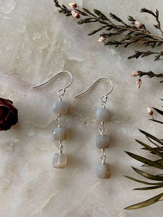 Gray Chalcedony Sterling Ladder Earrings