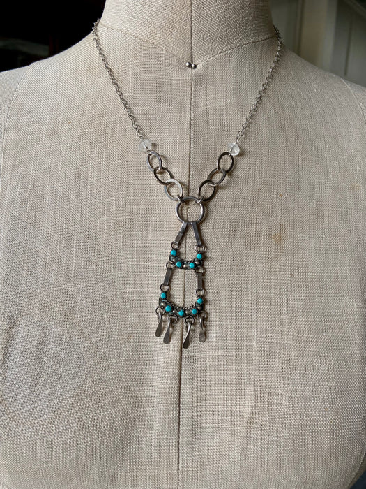 Vintage Turquoise Fringe Pendant Necklace