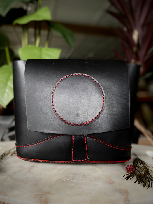 Emma Black Leather Crossbody - Red Stitching