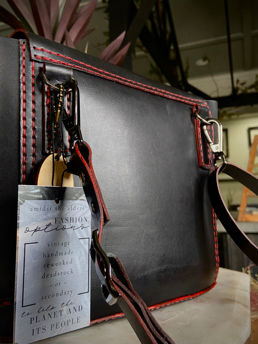 Emma Black Leather Crossbody - Red Stitching