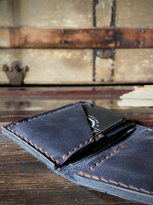 Blaken Leather Flap Wallet - Steel Blue