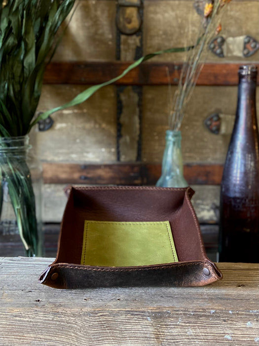 Leather Valet Tray Medium - Water Buffalo/Gold Green