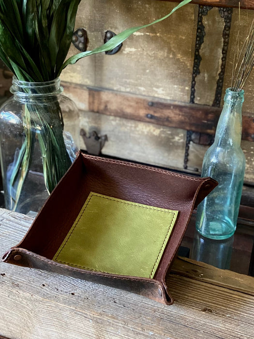 Leather Valet Tray Medium - Water Buffalo/Gold Green