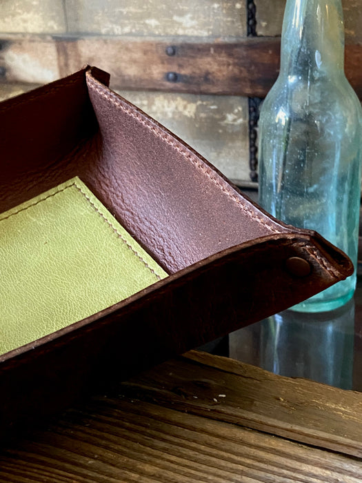 Leather Valet Tray Medium - Water Buffalo/Gold Green