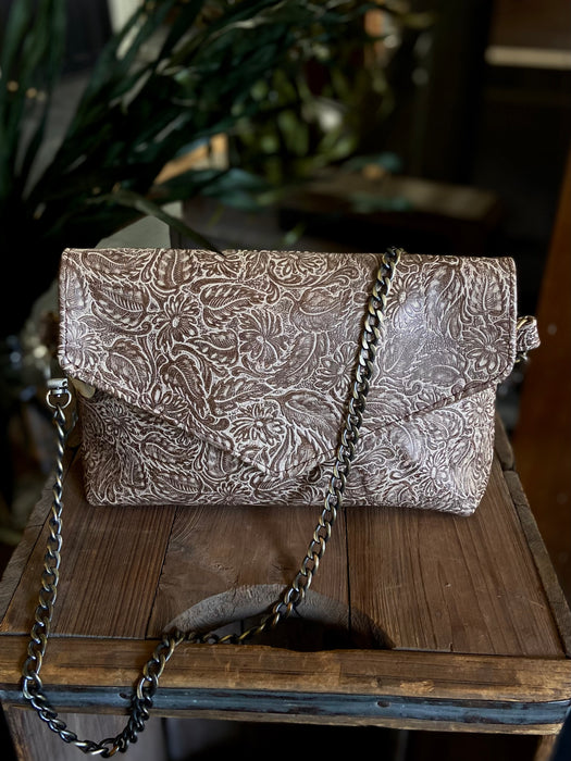 Mala Envelope Purse w/ Strap Options - Tooled Cream/Brown