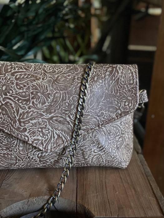 Mala Envelope Purse w/ Strap Options - Tooled Cream/Brown