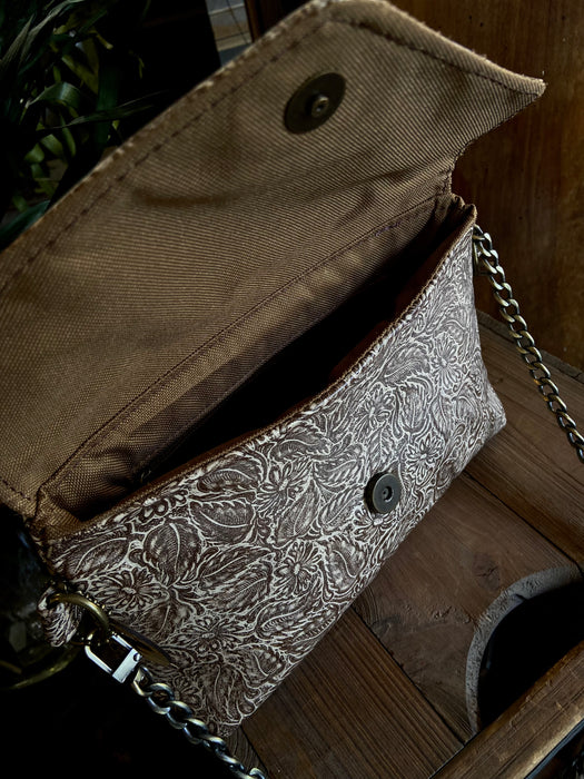 Mala Envelope Purse w/ Strap Options - Tooled Cream/Brown