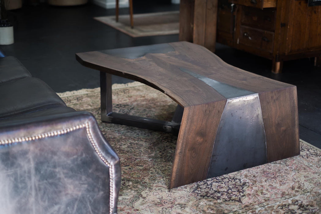 Black Walnut + Metal Inlay Waterfall Coffee Table