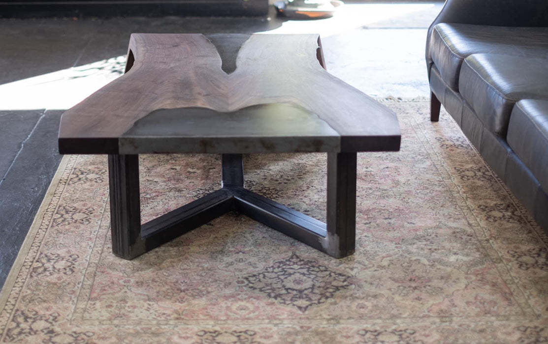 Black Walnut + Metal Inlay Waterfall Coffee Table