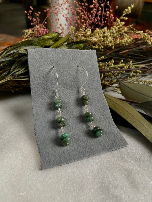 Raw Emerald Sterling Ladder Earrings - 3 Link