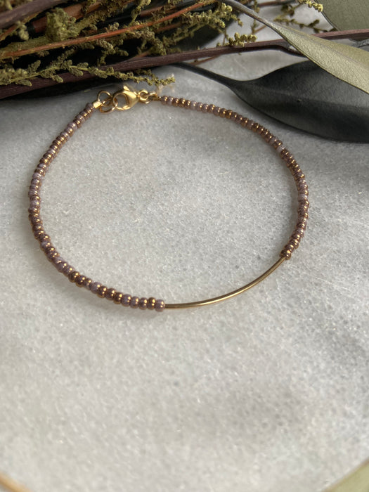 Gilded White Seed Bead + GF Bar Bracelet