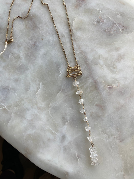 Herkimer Diamond Ladder 14kf GF + Antique Chain Long Necklace